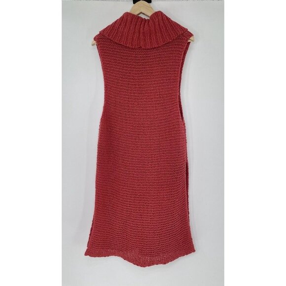 Free‎ People Cowl Neck Red/Orange Chunk Knit Dress Tunic High Side Slits Sz S - Picture 2 of 9